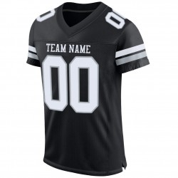 Custom Black White-Silver Mesh Authentic Football Jersey