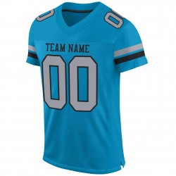 Custom Panther Blue Light Gray-Black Mesh Authentic Football Jersey