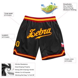 Custom Black Gold-Red Authentic Throwback Basketball Shorts