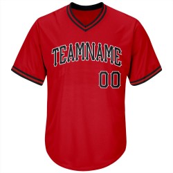 Custom Red Black-White Authentic Throwback Rib-Knit Baseball Jersey Shirt