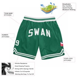 Custom Kelly Green White Authentic Throwback Basketball Shorts Custom Kelly Green White Authentic Throwback Basketball Shorts