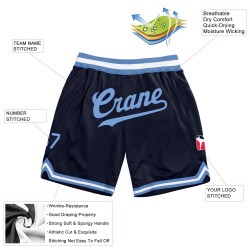 Custom Navy Light Blue-White Authentic Throwback Basketball Shorts Custom Navy Light Blue-White Authentic Throwback Basketball Shorts