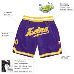 Custom Purple Gold-White Authentic Throwback Basketball Shorts Custom Purple Gold-White Authentic Throwback Basketball Shorts