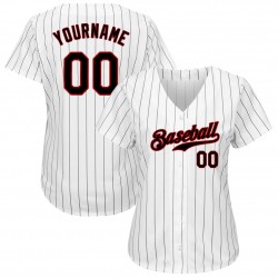Custom White Black Strip Black-Red Authentic Baseball Jersey Custom White Black Strip Black-Red Authentic Baseball Jersey