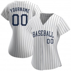 Custom White Navy Strip Navy Authentic Baseball Jersey