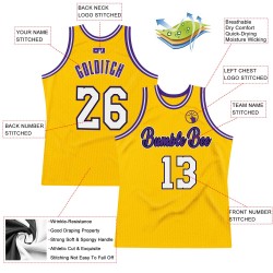 Custom Gold White-Purple Authentic Throwback Basketball Jersey Custom Gold White-Purple Authentic Throwback Basketball Jersey
