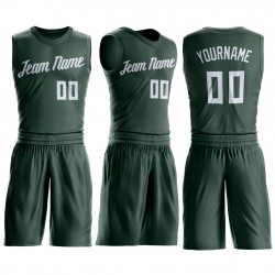 Custom Hunter Green White Round Neck Suit Basketball Jersey
