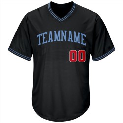 Custom Black Red-Light Blue Authentic Throwback Rib-Knit Baseball Jersey Shirt Custom Black Red-Light Blue Authentic Throwback Rib-Knit Baseball Jersey Shirt
