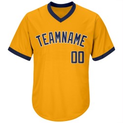Custom Gold Navy-White Authentic Throwback Rib-Knit Baseball Jersey Shirt Custom Gold Navy-White Authentic Throwback Rib-Knit Baseball Jersey Shirt