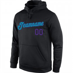 Custom Stitched Black Purple-Teal Sports Pullover Sweatshirt Hoodie Custom Stitched Black Purple-Teal Sports Pullover Sweatshirt Hoodie