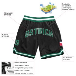 Custom Black Kelly Green-White Authentic Throwback Basketball Shorts Custom Black Kelly Green-White Authentic Throwback Basketball Shorts
