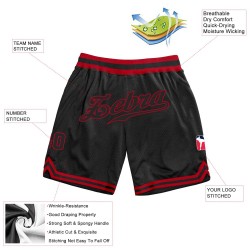 Custom Black Black-Red Authentic Throwback Basketball Shorts Custom Black Black-Red Authentic Throwback Basketball Shorts