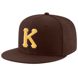 Custom Brown Gold-White Stitched Adjustable Snapback Hat Custom Brown Gold-White Stitched Adjustable Snapback Hat
