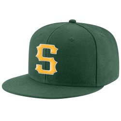 Custom Green Gold-White Stitched Adjustable Snapback Hat Custom Green Gold-White Stitched Adjustable Snapback Hat