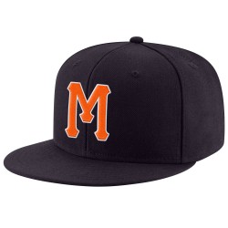 Custom Navy Orange-White Stitched Adjustable Snapback Hat Custom Navy Orange-White Stitched Adjustable Snapback Hat