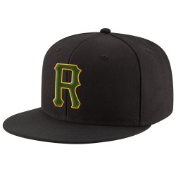 Custom Black Green-Gold Stitched Adjustable Snapback Hat Custom Black Green-Gold Stitched Adjustable Snapback Hat