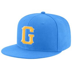 Custom Powder Blue Gold-White Stitched Adjustable Snapback Hat Custom Powder Blue Gold-White Stitched Adjustable Snapback Hat