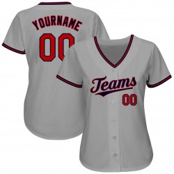 Custom Gray Red-Navy Authentic Baseball Jersey Custom Gray Red-Navy Authentic Baseball Jersey